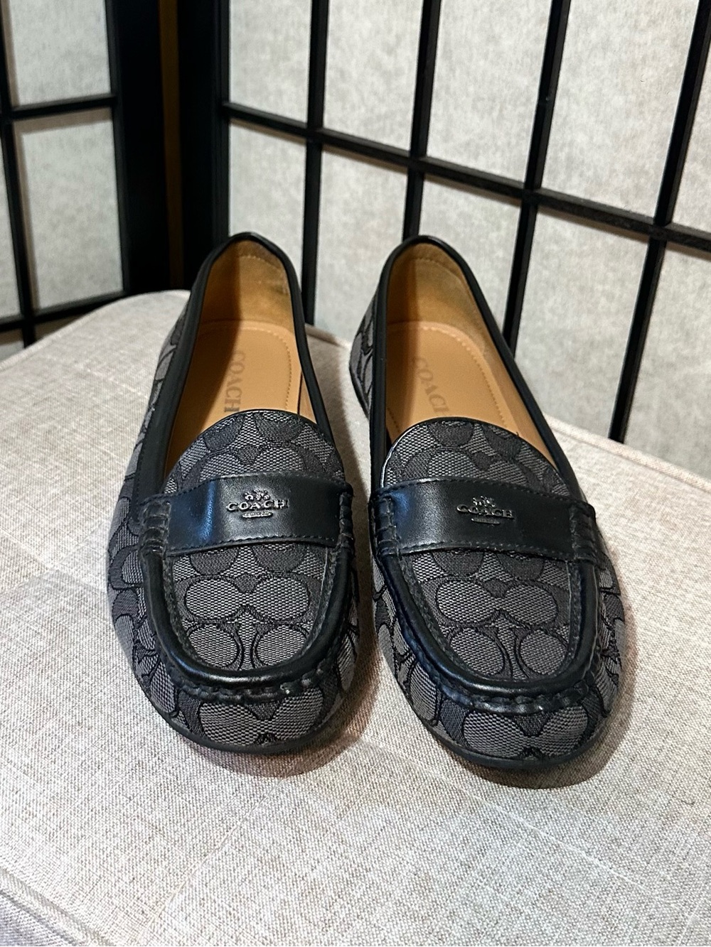 COACH Odette Black Charcoal Signature Jacquard Canvas Loafers